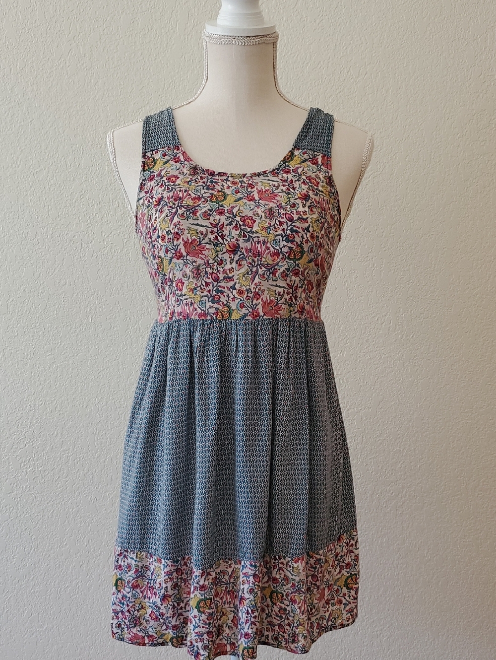 Hem & Thread Floral Bodice Blue Mini Dress